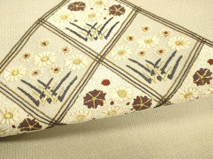 平和屋着物●インド・アッサム 野蚕糸 手織 ムガシルク 中国三大刺繍 相良刺繍 八寸名古屋帯 草花文 金糸 証紙付き 正絹 逸品 DABA0760cm