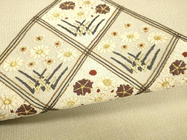 平和屋着物●インド・アッサム 野蚕糸 手織 ムガシルク 中国三大刺繍 相良刺繍 八寸名古屋帯 草花文 金糸 証紙付き 正絹 逸品 DABA0760cm