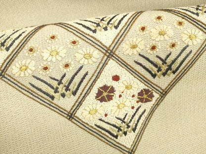 平和屋着物●インド・アッサム 野蚕糸 手織 ムガシルク 中国三大刺繍 相良刺繍 八寸名古屋帯 草花文 金糸 証紙付き 正絹 逸品 DABA0760cm