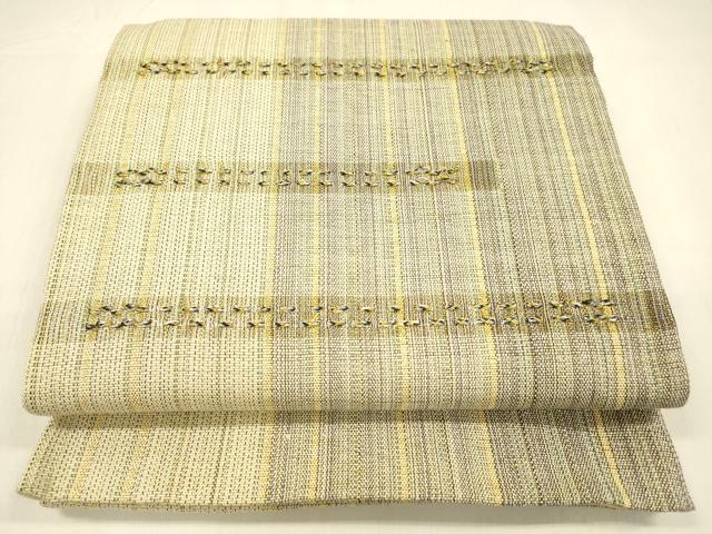 平和屋着物▽スリーシーズン 春夏秋 太鼓柄袋帯 横段文 金糸 正絹 逸品 DABA0763cm