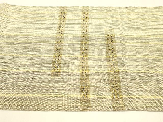 平和屋着物▽スリーシーズン 春夏秋 太鼓柄袋帯 横段文 金糸 正絹 逸品 DABA0763cm