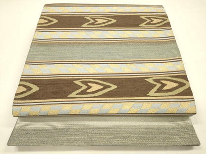 平和屋着物●太鼓柄袋帯　すくい織　横段文　金糸　正絹　逸品　DABA0764cm