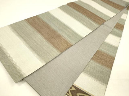 平和屋着物●太鼓柄袋帯　すくい織　横段文　金糸　正絹　逸品　DABA0764cm