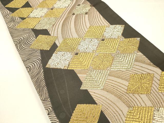 平和屋着物○六通柄袋帯 流水菱文 金銀糸 DABA0767cm