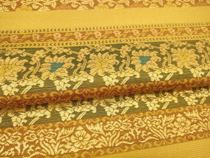 平和屋着物●六通柄袋帯　横段動物草花文　金糸　正絹　逸品　DABA0778cm