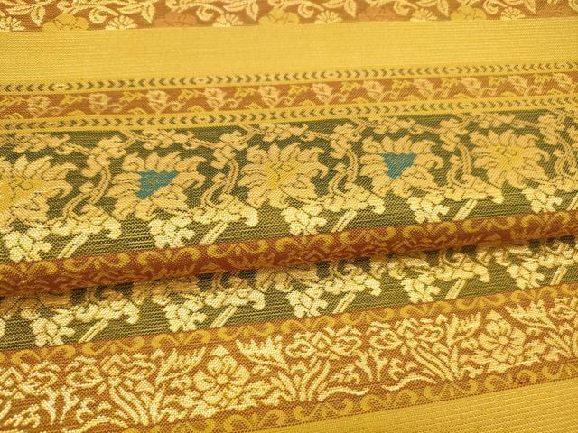 平和屋着物●六通柄袋帯　横段動物草花文　金糸　正絹　逸品　DABA0778cm