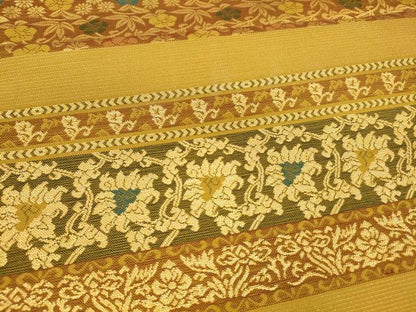 平和屋着物●六通柄袋帯　横段動物草花文　金糸　正絹　逸品　DABA0778cm