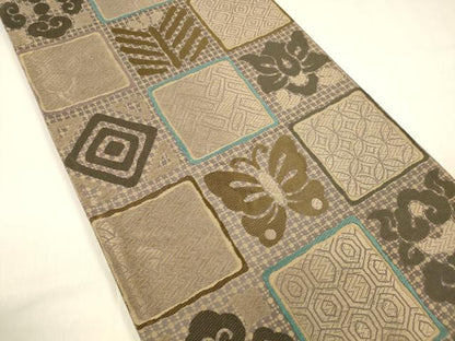 平和屋着物●六通柄袋帯　唐織　松葉花蝶文　正絹　逸品　DABA0779cm