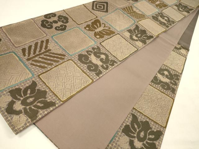 平和屋着物○六通柄袋帯 唐織 松葉花蝶文 正絹 逸品 DABA0779cm