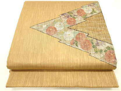 平和屋着物●太鼓柄袋帯 ベールすくい織 草花文 金銀糸 正絹 逸品 DABA0781cm