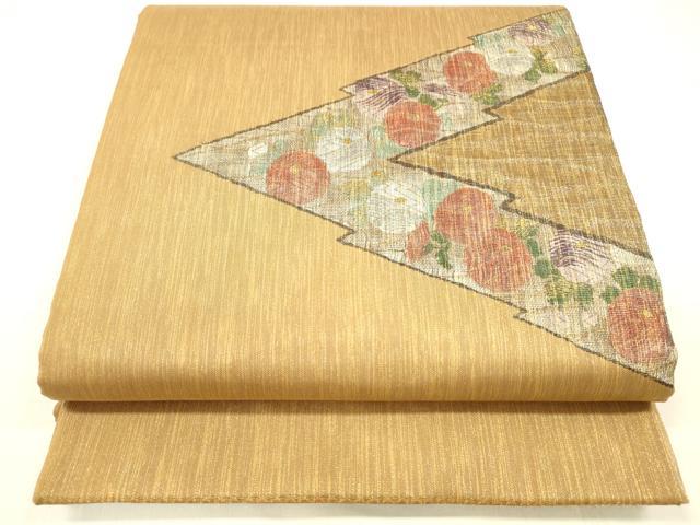 平和屋着物●太鼓柄袋帯 ベールすくい織 草花文 金銀糸 正絹 逸品 DABA0781cm