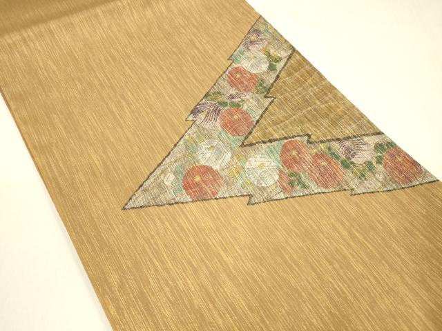 平和屋着物●太鼓柄袋帯 ベールすくい織 草花文 金銀糸 正絹 逸品 DABA0781cm