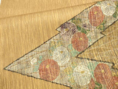 平和屋着物●太鼓柄袋帯 ベールすくい織 草花文 金銀糸 正絹 逸品 DABA0781cm