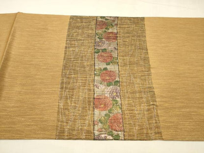 平和屋着物●太鼓柄袋帯 ベールすくい織 草花文 金銀糸 正絹 逸品 DABA0781cm