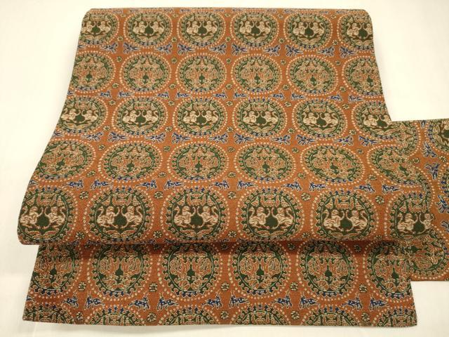 平和屋着物○全通柄九寸名古屋帯 円文白虎朱雀錦