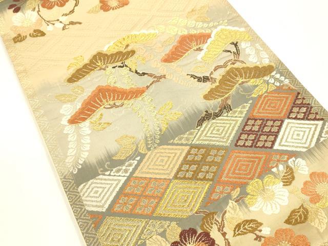 平和屋着物●六通柄袋帯　唐織　枝花松文　金糸　正絹　逸品　DABA0790cm