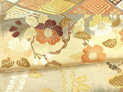 平和屋着物●六通柄袋帯　唐織　枝花松文　金糸　正絹　逸品　DABA0790cm