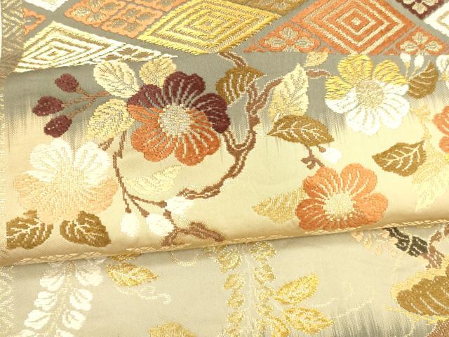 平和屋着物●六通柄袋帯　唐織　枝花松文　金糸　正絹　逸品　DABA0790cm