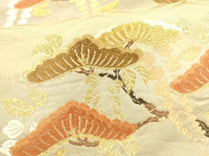平和屋着物●六通柄袋帯　唐織　枝花松文　金糸　正絹　逸品　DABA0790cm