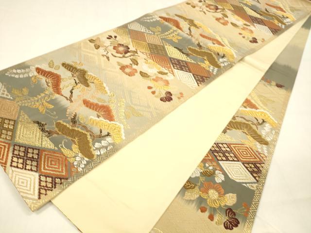 平和屋着物●六通柄袋帯　唐織　枝花松文　金糸　正絹　逸品　DABA0790cm