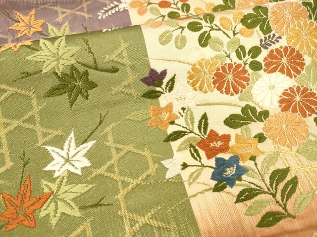 平和屋着物●六通柄袋帯　唐織　草花文　金糸　正絹　逸品　DABA0791cm