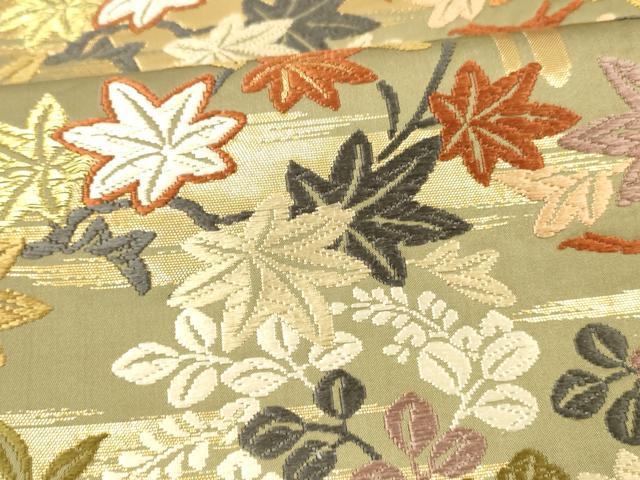 平和屋着物○六通柄袋帯 能衣唐織 格子秋草桜文 金糸