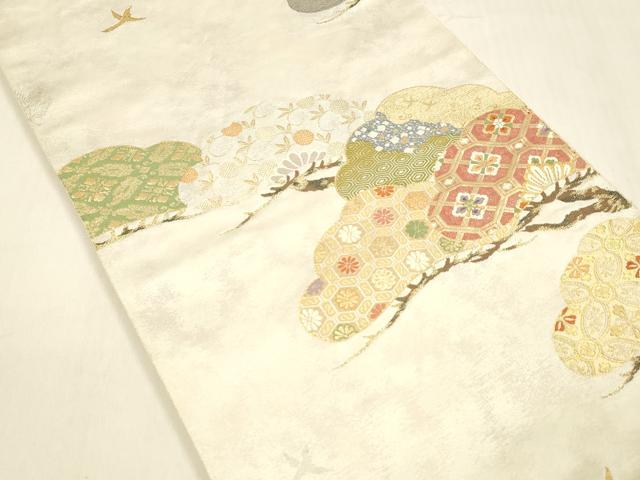 平和屋着物▼六通柄袋帯 唐織 飛鳥花松文 金銀糸 引箔 正絹 逸品 DABA0794cm
