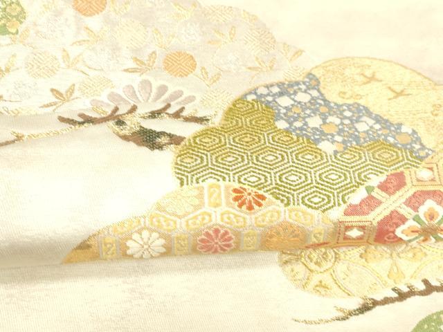 平和屋着物▼六通柄袋帯 唐織 飛鳥花松文 金銀糸 引箔 正絹 逸品 DABA0794cm