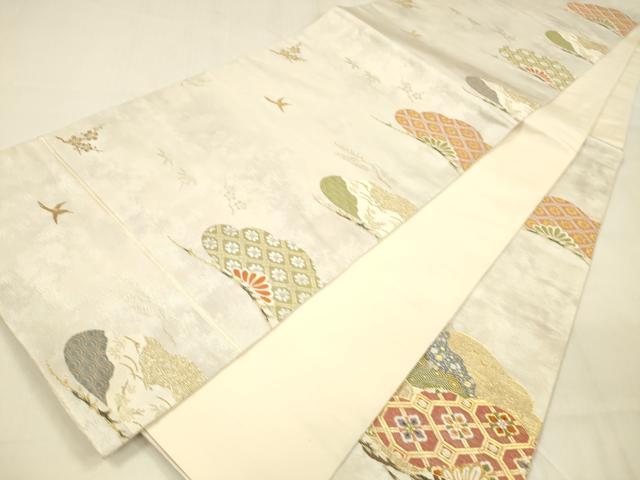 平和屋着物▼六通柄袋帯 唐織 飛鳥花松文 金銀糸 引箔 正絹 逸品 DABA0794cm