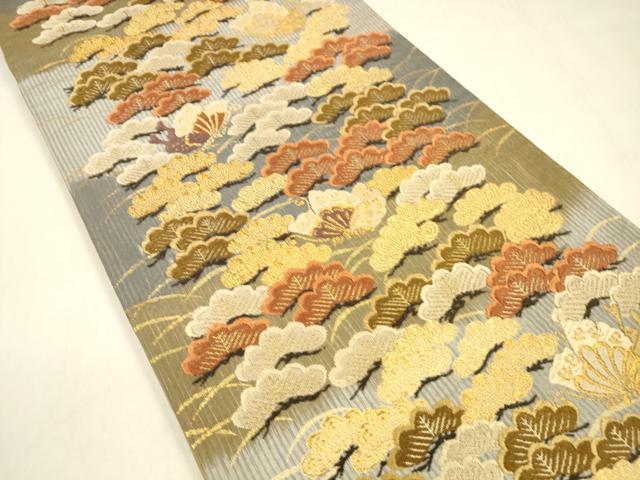 平和屋着物●六通柄袋帯　唐織　舞蝶松文　金糸　正絹　逸品　DABA0795cm