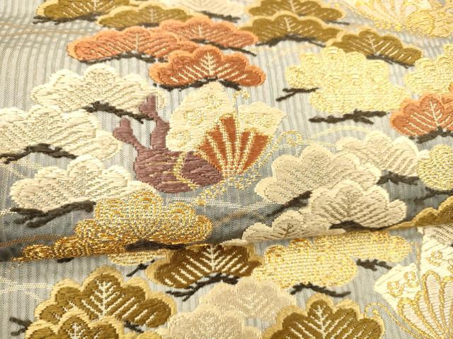 平和屋着物●六通柄袋帯　唐織　舞蝶松文　金糸　正絹　逸品　DABA0795cm