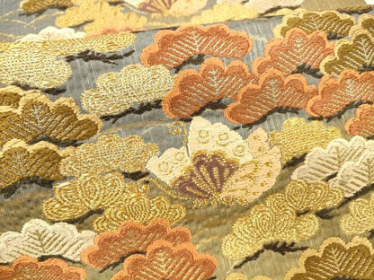 平和屋着物●六通柄袋帯　唐織　舞蝶松文　金糸　正絹　逸品　DABA0795cm