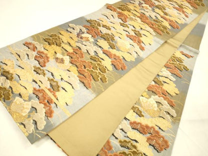 平和屋着物●六通柄袋帯　唐織　舞蝶松文　金糸　正絹　逸品　DABA0795cm