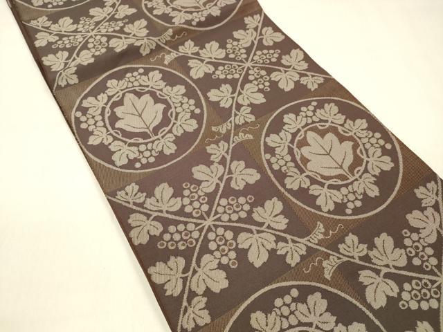 平和屋着物●六通柄　本袋帯　葡萄蔦の葉文　正絹　逸品　DABA0796cm 平和屋着物○六通柄 本袋帯 葡萄蔦の葉文 正絹 逸品
