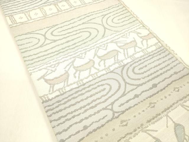 平和屋着物▽スリーシーズン 春夏秋 両面 六通柄袋帯 動物流水文 間道 正絹 逸品 DABA0798cm