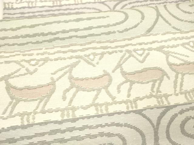平和屋着物▽スリーシーズン　春夏秋　両面　六通柄袋帯　動物流水文　間道　正絹　逸品　DABA0798cm 平和屋着物▽スリーシーズン 春夏秋 両面 六通柄袋帯 動物流水文 間道