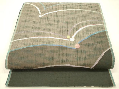 平和屋着物●太鼓柄袋帯 すくい織 紬地 天慶飛鳥文 正絹 逸品 DABA0802cm