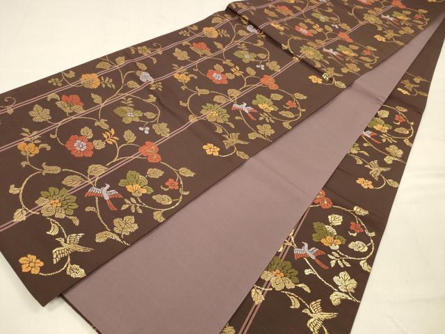 平和屋着物○六通柄袋帯 花鳥唐草文 金糸 正絹 逸品 DABA0803cm