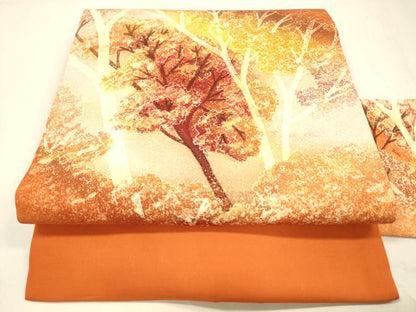 平和屋着物●塩瀬　九寸名古屋帯　ろうけつ染め　樹林文　正絹　逸品　DABA0806cm