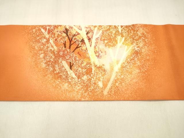 平和屋着物●塩瀬　九寸名古屋帯　型染め　樹林文　正絹　逸品　CABE4497hy 平和屋着物○塩瀬 九寸名古屋帯 型染め 樹林文 正絹 逸品 CABE4497hyの