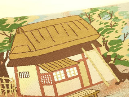 平和屋着物●爪掻き本綴れ　八寸名古屋帯　風景文　正絹　逸品　DABA0808cm