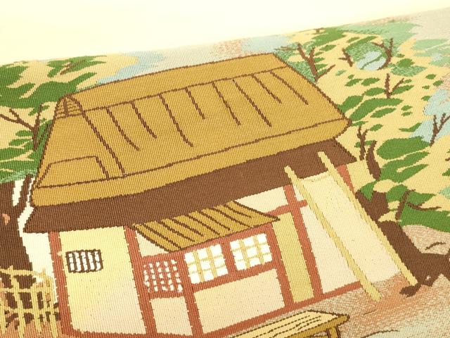 平和屋着物●爪掻き本綴れ　八寸名古屋帯　風景文　正絹　逸品　DABA0808cm