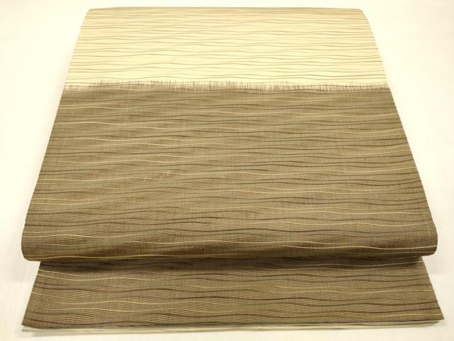 平和屋着物●全通柄袋帯 よろけ縞 正絹 逸品 DABA0809cm
