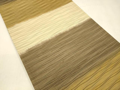平和屋着物●全通柄袋帯 よろけ縞 正絹 逸品 DABA0809cm