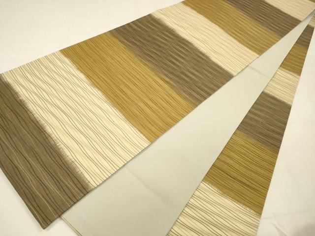 平和屋着物●全通柄袋帯 よろけ縞 正絹 逸品 DABA0809cm