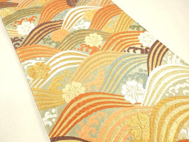 平和屋着物○佐賀錦 六通柄袋帯 唐織 立波花文 本金箔