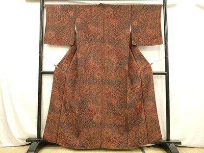 平和屋着物■上質な小紋 正倉院花文 鬼しぼ縮緬 正絹 逸品 DABA0828cm