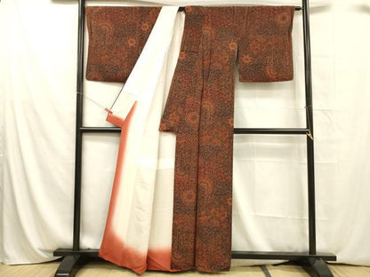 平和屋着物■上質な小紋 正倉院花文 鬼しぼ縮緬 正絹 逸品 DABA0828cm