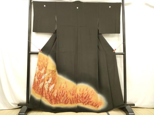 平和屋着物■豪華黒留袖　手描き　総刺繍　樹林文　暈し染め　金彩　正絹　逸品　DABA0848cm