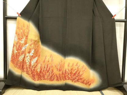 平和屋着物■豪華黒留袖　手描き　総刺繍　樹林文　暈し染め　金彩　正絹　逸品　DABA0848cm